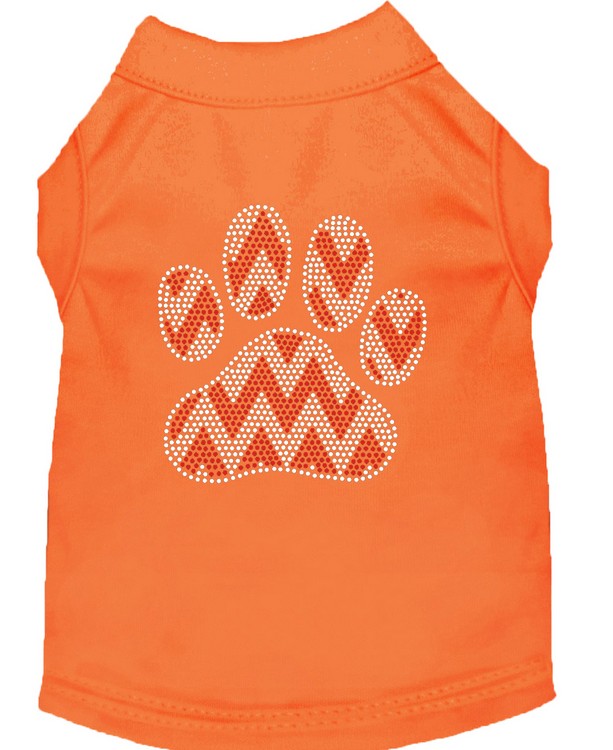 Candy Cane Chevron Paw Rhinestone Dog Shirt Orange Sm